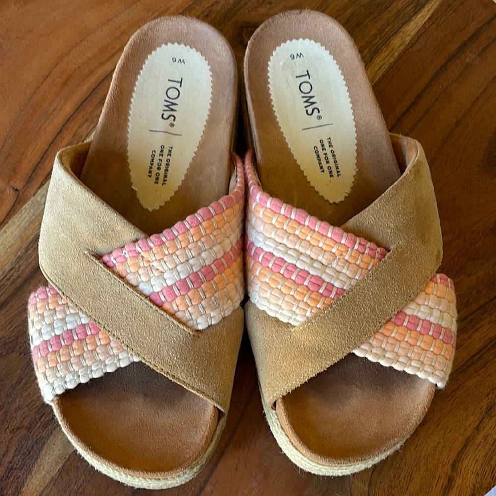TOMS Woven Paloma Platform Suede Sandals Slides- Size 6 W